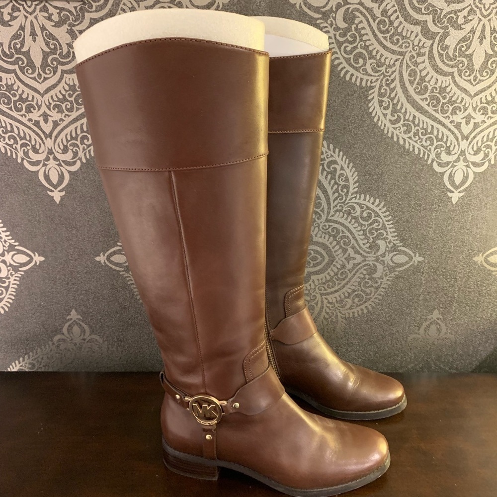6.5 Michael Kors Fulton Harness BrownLeather Riding Boots